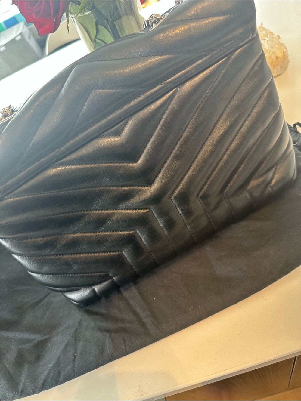 Saint Laurent Black Quilted Leather, LouLou Medium with Silver YSL Hardware: - Picture 5 of 8